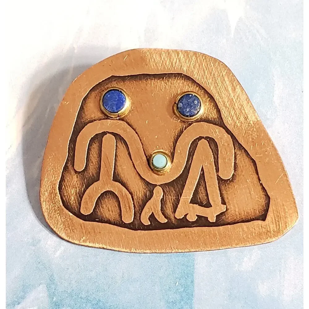 Copper Family Pin Brooch Lapis Turquoise Stone 1.25